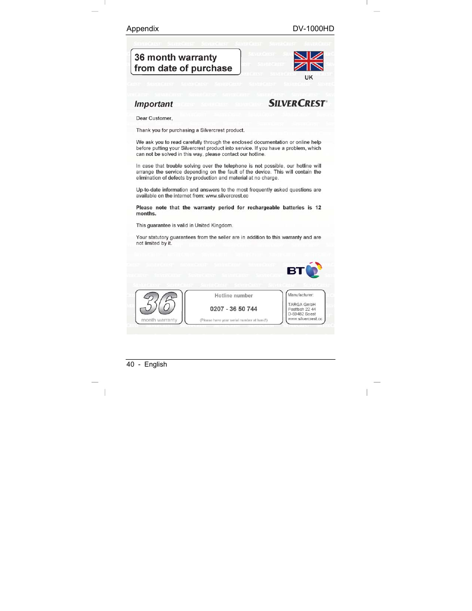 Silvercrest DV-1000HD User Manual | Page 42 / 44