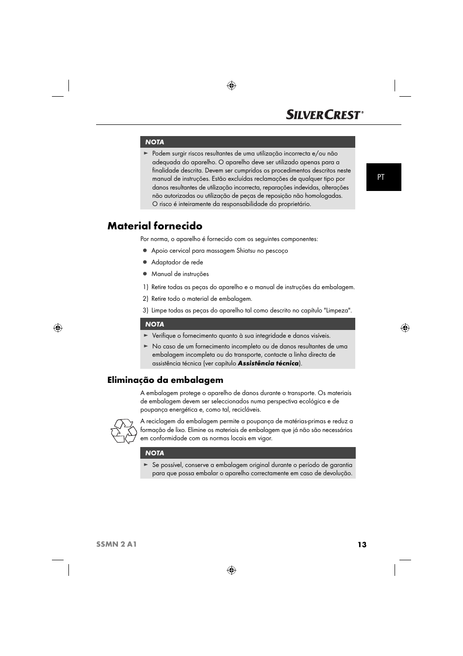 Material fornecido, Eliminação da embalagem | Silvercrest SSMN 2 A1 User Manual | Page 16 / 45