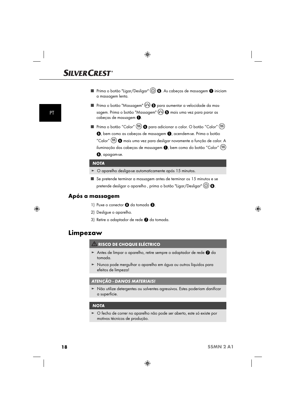 Limpezaw, Após a massagem | Silvercrest SSMN 2 A1 User Manual | Page 21 / 45