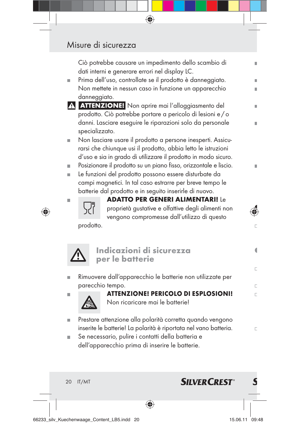 Misure di sicurezza, Indicazioni di sicurezza per le batterie | Silvercrest Z30441A User Manual | Page 18 / 58