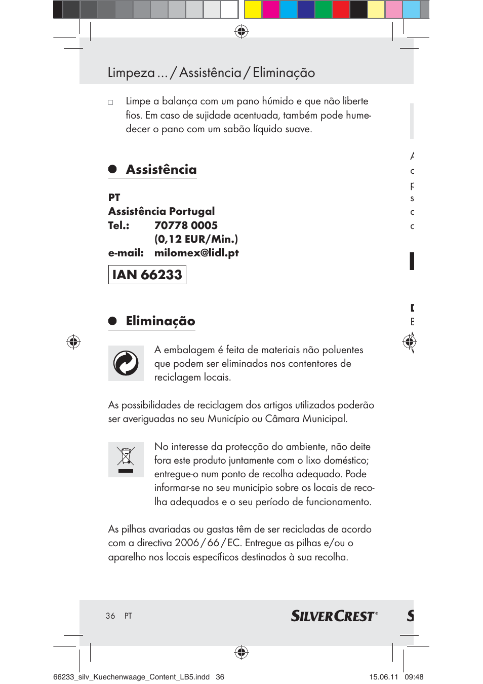 Limpeza … / assistência / eliminação, Assistência, Eliminação | Silvercrest Z30441A User Manual | Page 34 / 58