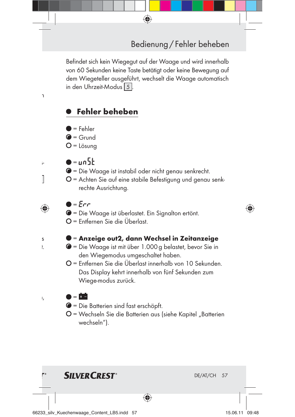 Bedienung / fehler beheben, Fehler beheben | Silvercrest Z30441A User Manual | Page 55 / 58