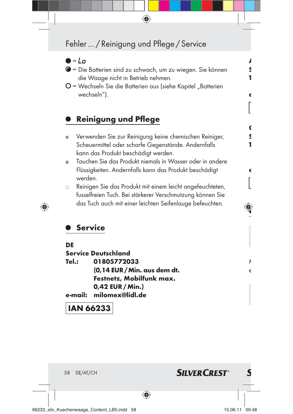 Fehler … / reinigung und pflege / service, Reinigung und pﬂege, Service | Silvercrest Z30441A User Manual | Page 56 / 58