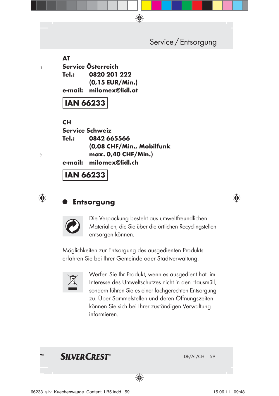 Service / entsorgung | Silvercrest Z30441A User Manual | Page 57 / 58