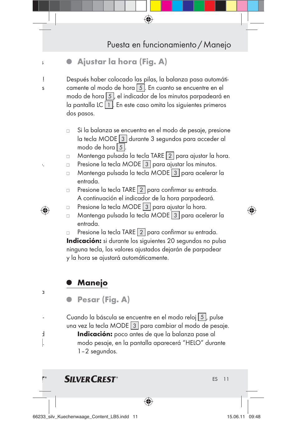 Puesta en funcionamiento / manejo, Ajustar la hora (fig. a), Manejo | Pesar (fig. a) | Silvercrest Z30441A User Manual | Page 9 / 58