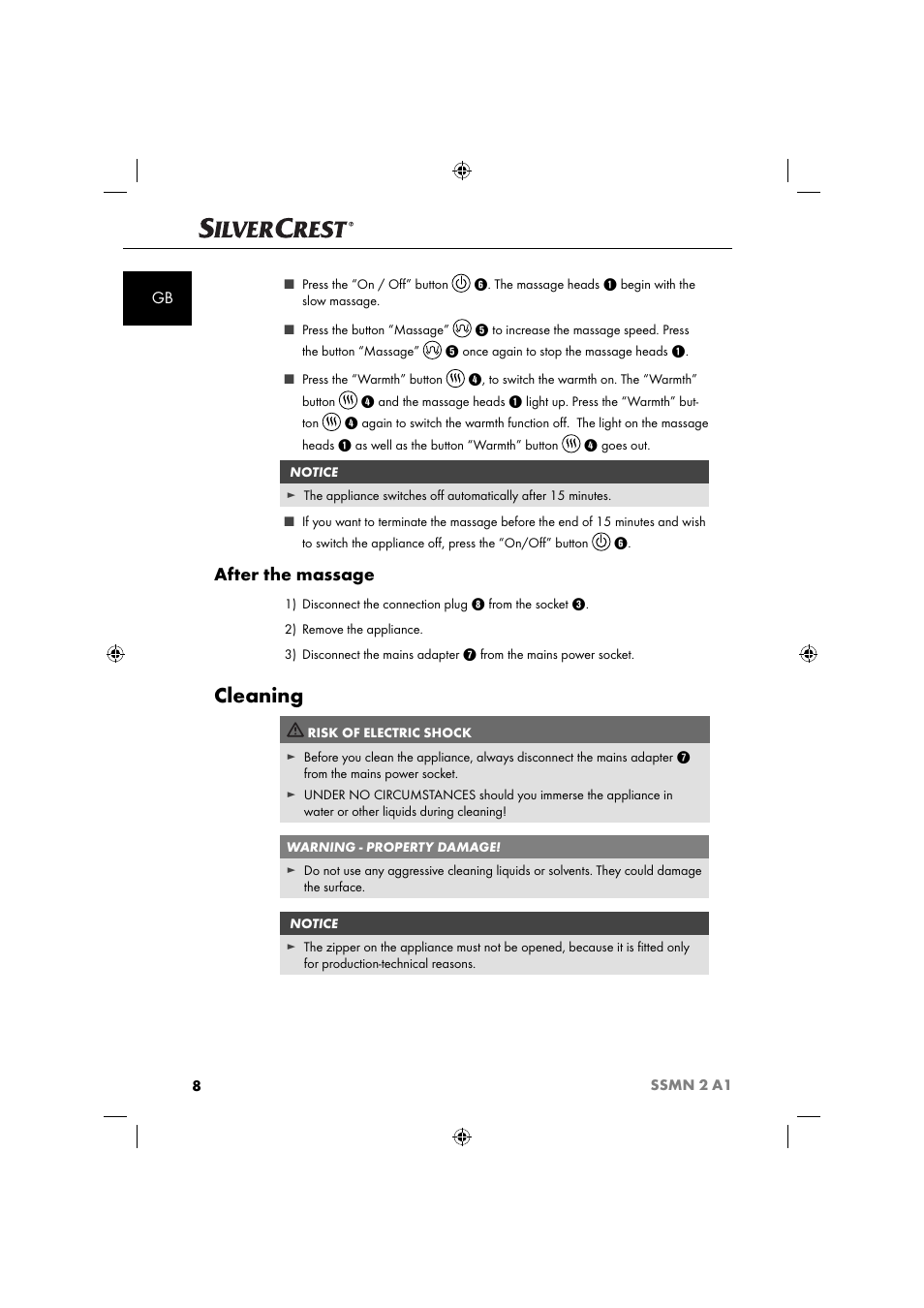 Cleaning, After the massage | Silvercrest SSMN 2 A1 User Manual | Page 11 / 45