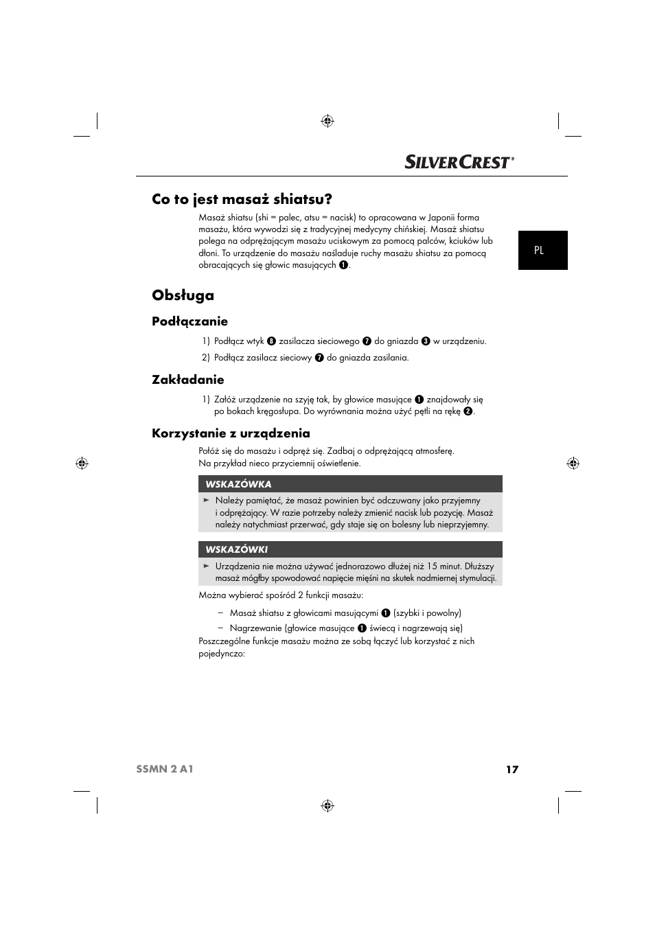 Co to jest masaż shiatsu, Obsługa, Podłączanie | Zakładanie, Korzystanie z urządzenia | Silvercrest SSMN 2 A1 User Manual | Page 20 / 45