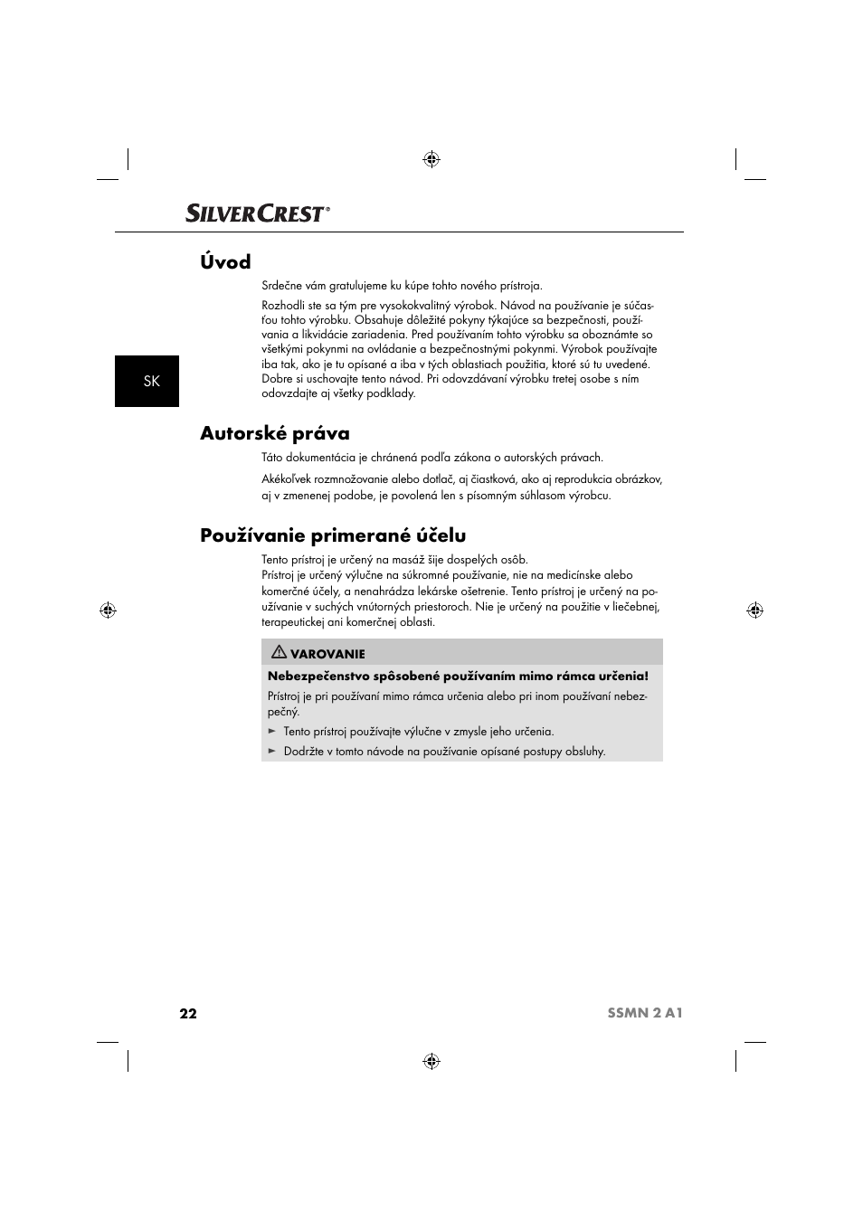 Úvod, Autorské práva, Používanie primerané účelu | Silvercrest SSMN 2 A1 User Manual | Page 25 / 45