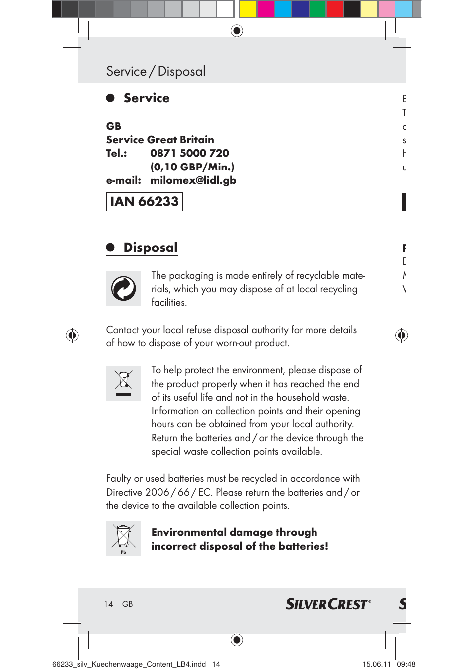 Service / disposal | Silvercrest Z30441A User Manual | Page 12 / 82