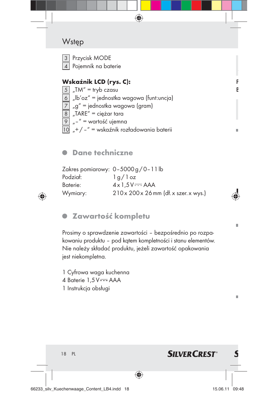 Wstęp, Dane techniczne, Zawartość kompletu | Silvercrest Z30441A User Manual | Page 16 / 82