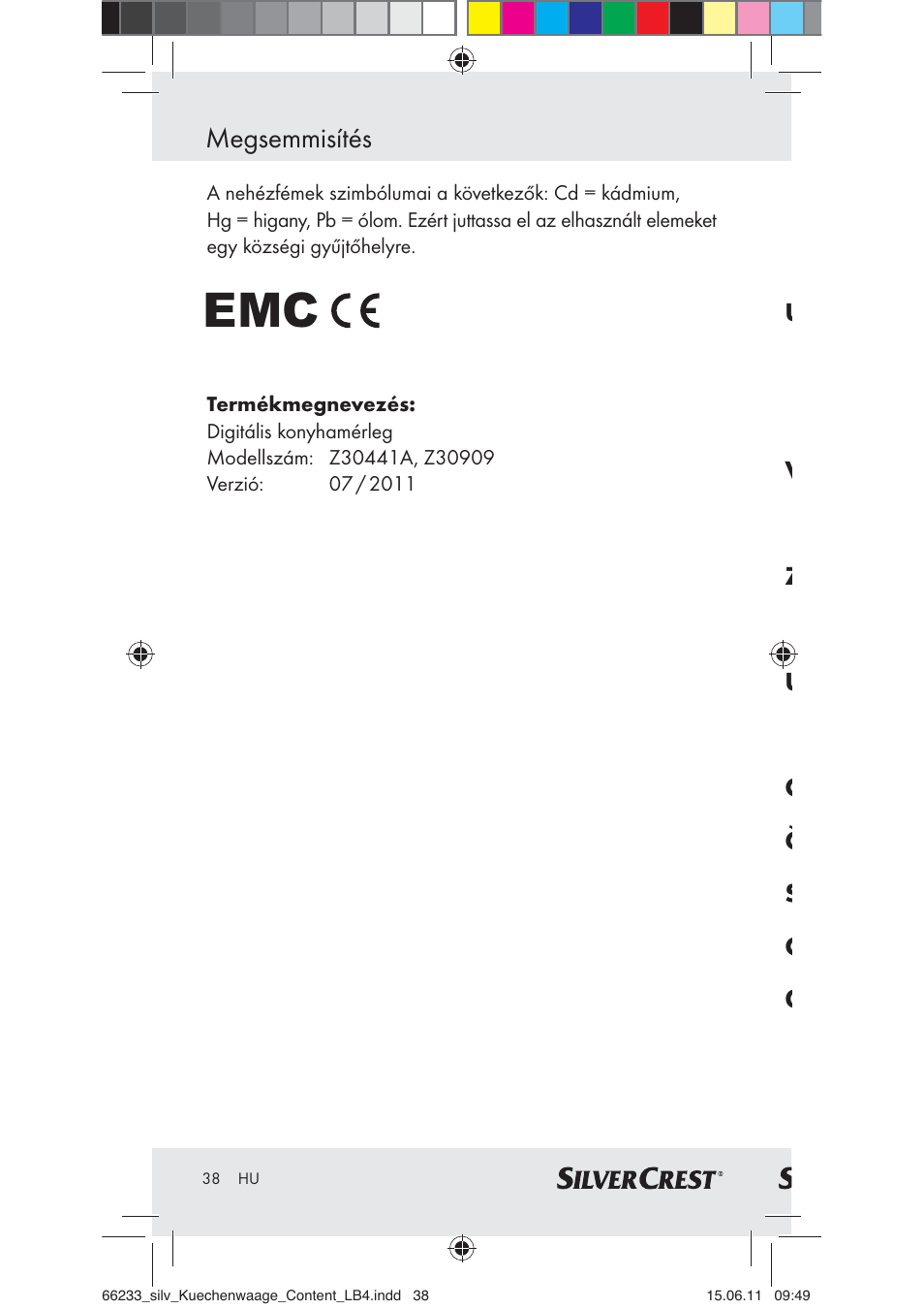 Megsemmisítés | Silvercrest Z30441A User Manual | Page 36 / 82