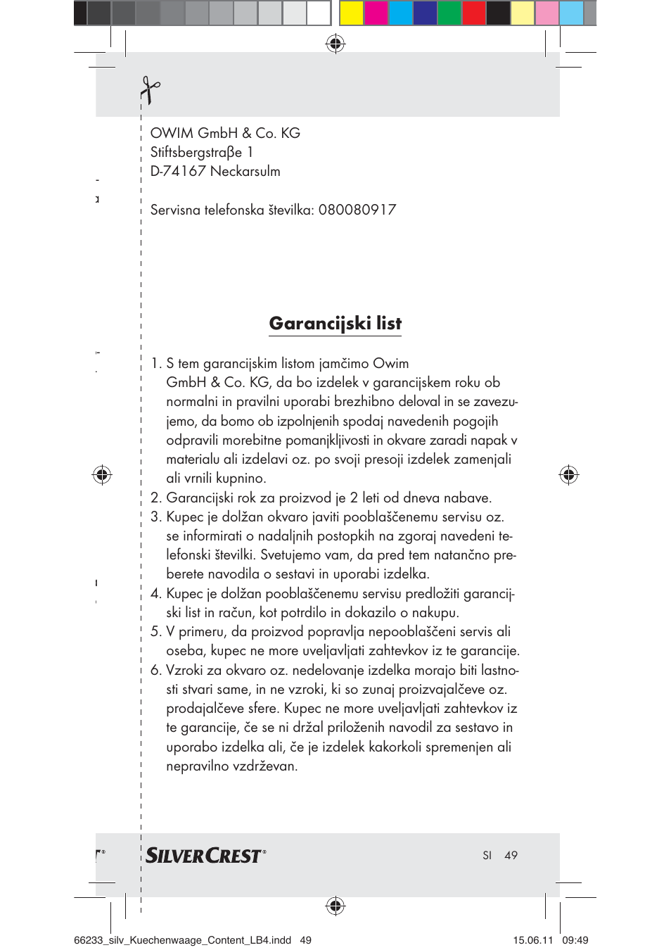 Garancijski list | Silvercrest Z30441A User Manual | Page 47 / 82