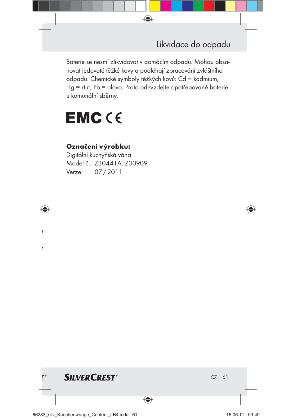 Likvidace do odpadu | Silvercrest Z30441A User Manual | Page 59 / 82