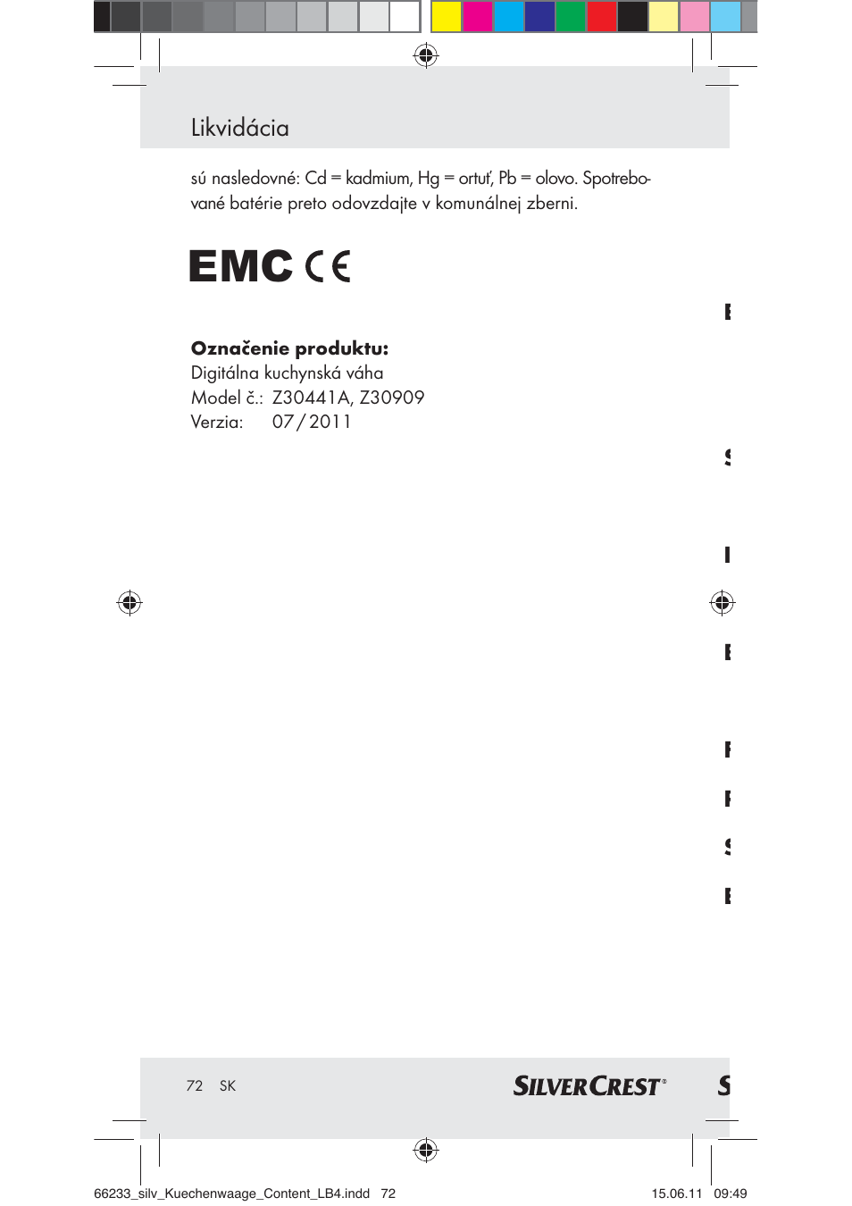 Likvidácia | Silvercrest Z30441A User Manual | Page 70 / 82