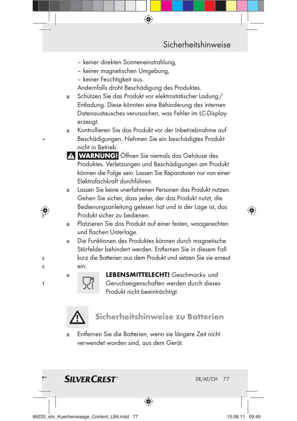 Sicherheitshinweise, Sicherheitshinweise zu batterien | Silvercrest Z30441A User Manual | Page 75 / 82