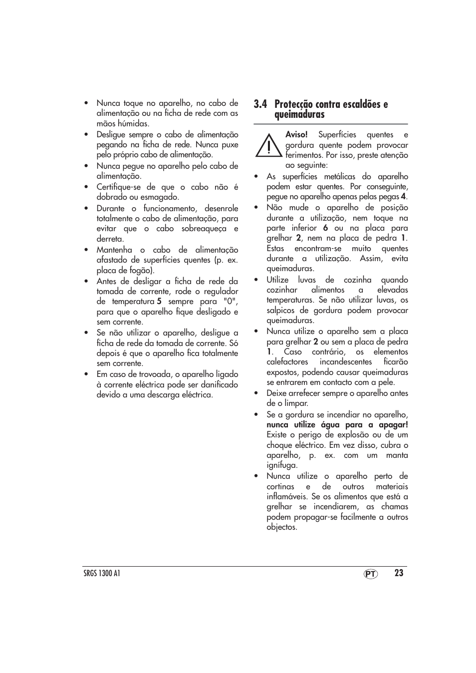 4 protecção contra escaldões e queimaduras | Silvercrest SRGS 1300 A1 User Manual | Page 24 / 48