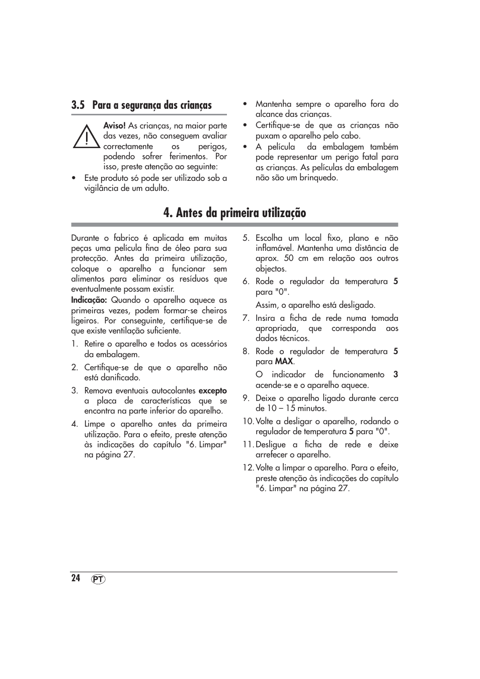 5 para a segurança das crianças, Antes da primeira utilização | Silvercrest SRGS 1300 A1 User Manual | Page 25 / 48