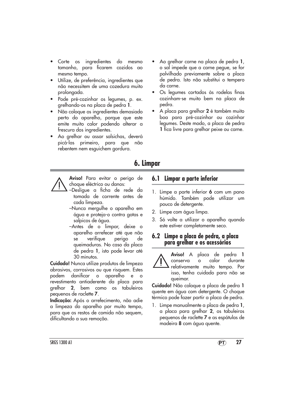 Limpar, 1 limpar a parte inferior, Às indicações do capítulo "6. limpar | Silvercrest SRGS 1300 A1 User Manual | Page 28 / 48