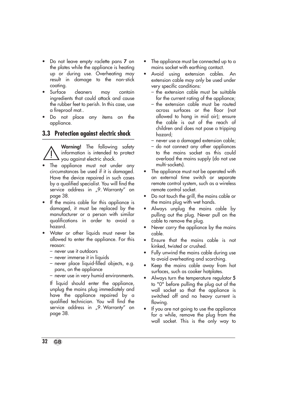 3 protection against electric shock | Silvercrest SRGS 1300 A1 User Manual | Page 33 / 48