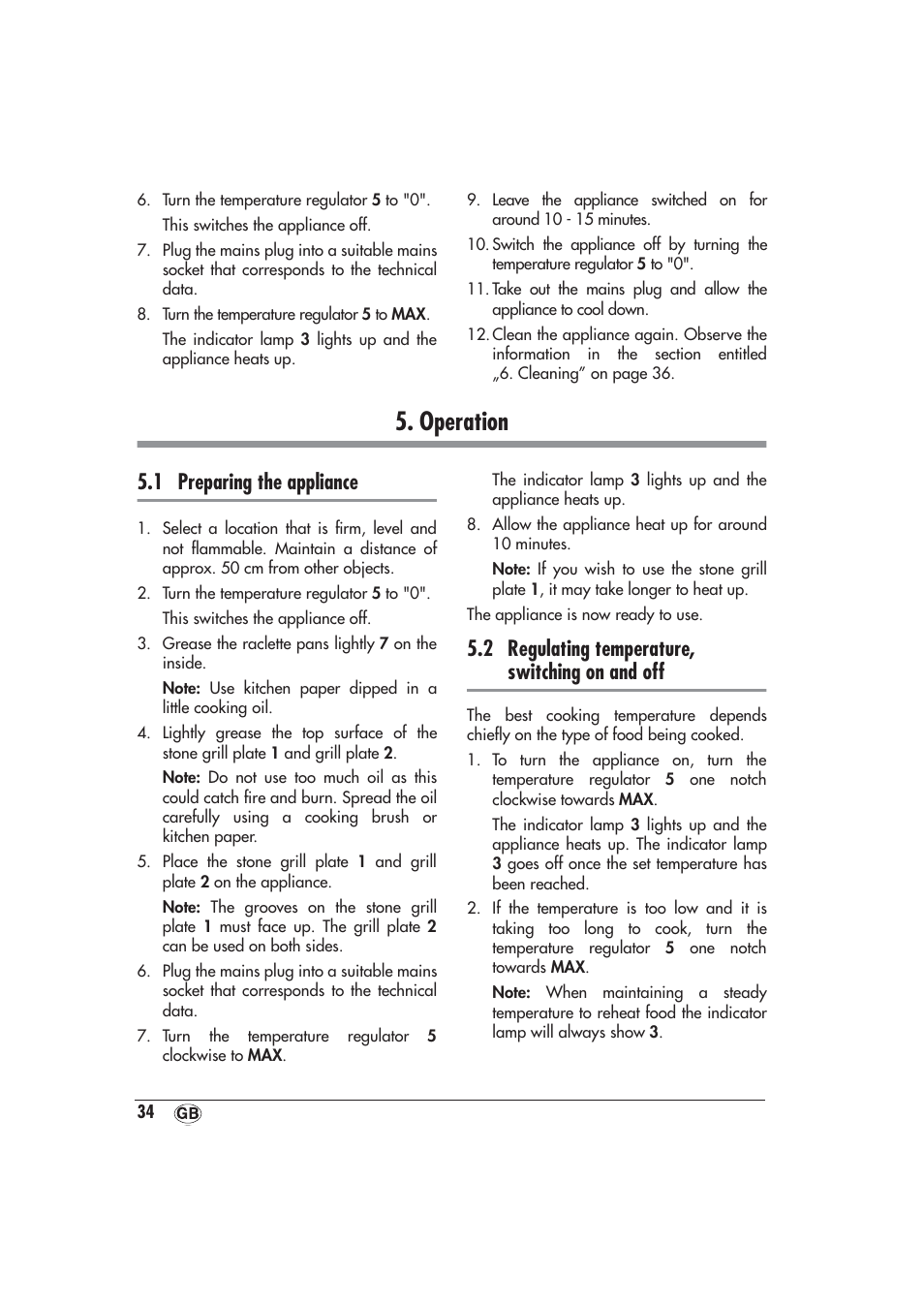 Operation, 1 preparing the appliance, 2 regulating temperature, switching on and off | Silvercrest SRGS 1300 A1 User Manual | Page 35 / 48