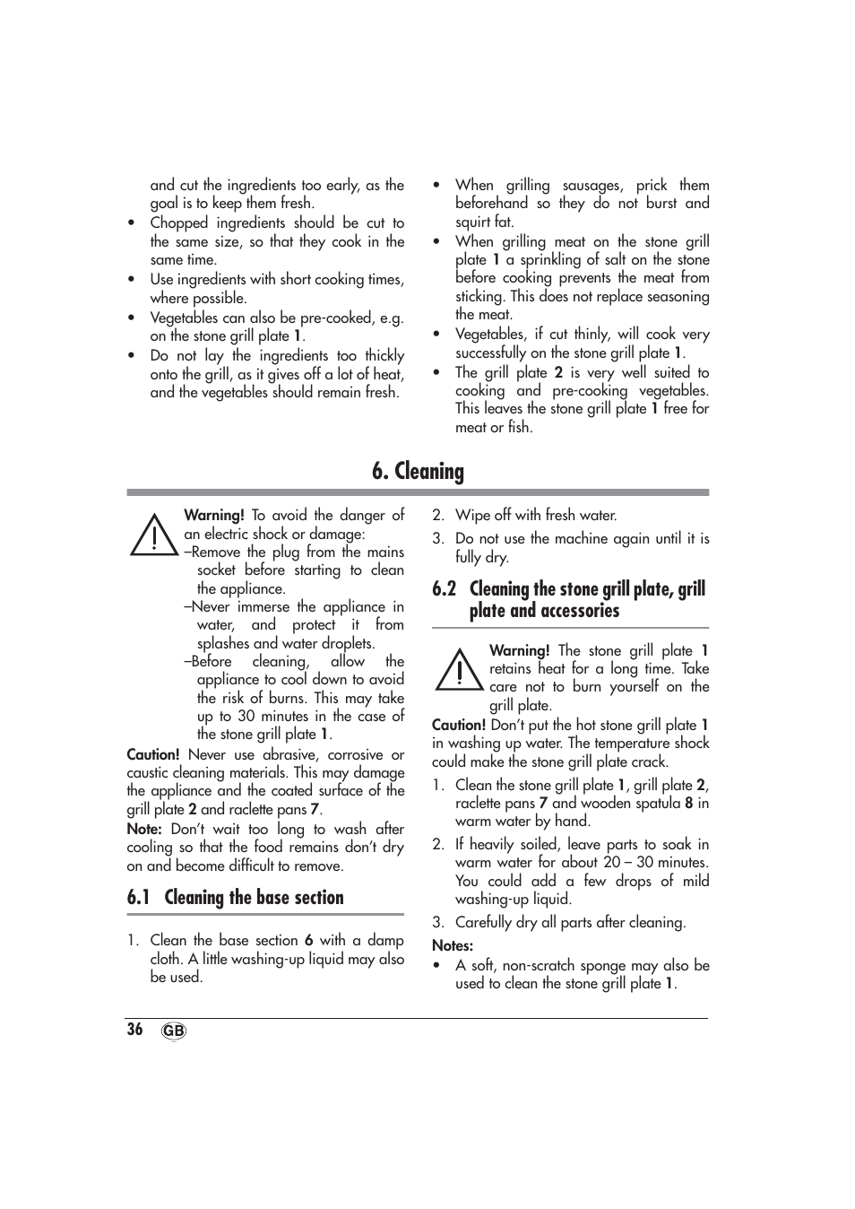 Cleaning, 1 cleaning the base section, Cleaning” on | Silvercrest SRGS 1300 A1 User Manual | Page 37 / 48