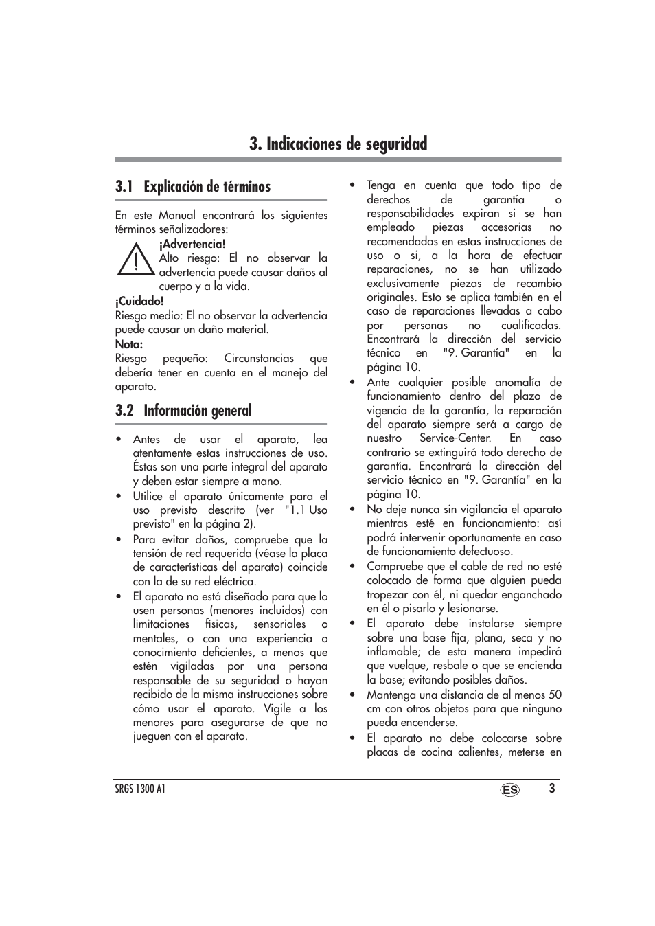 Indicaciones de seguridad, 1 explicación de términos, 2 información general | Silvercrest SRGS 1300 A1 User Manual | Page 4 / 48
