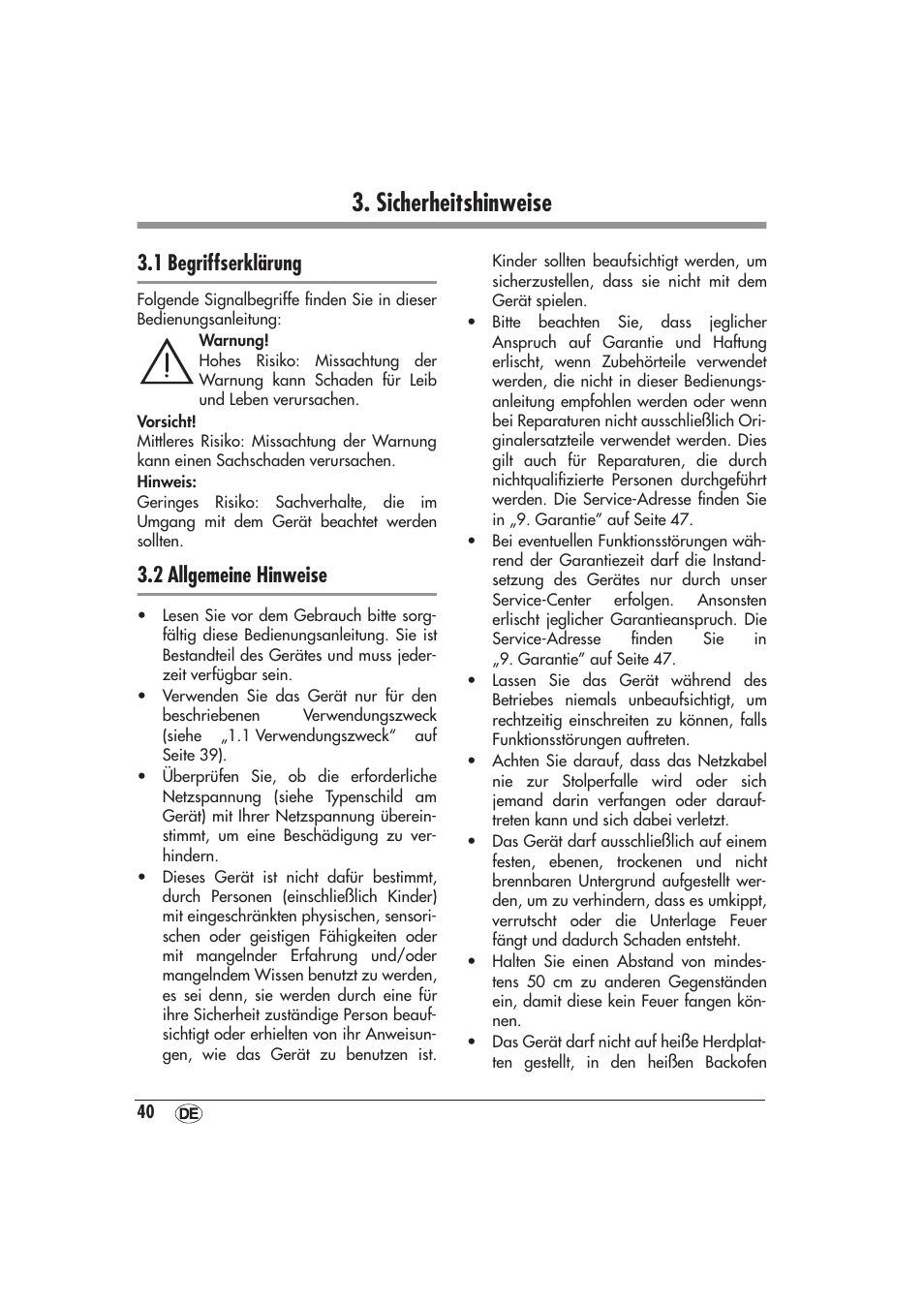 Sicherheitshinweise, 1 begriffserklärung, 2 allgemeine hinweise | Silvercrest SRGS 1300 A1 User Manual | Page 41 / 48