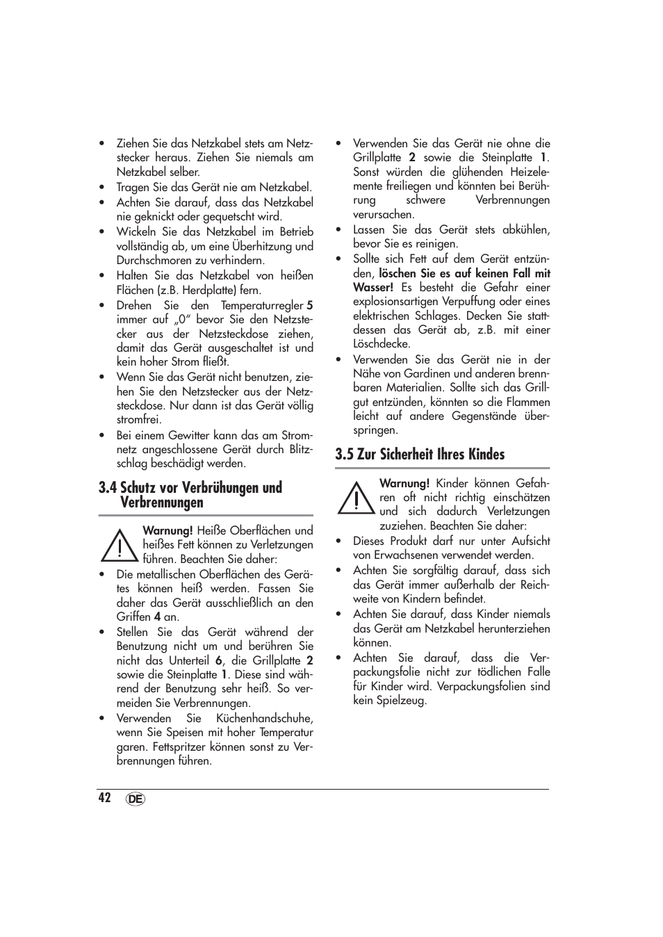 4 schutz vor verbrühungen und verbrennungen, 5 zur sicherheit ihres kindes | Silvercrest SRGS 1300 A1 User Manual | Page 43 / 48