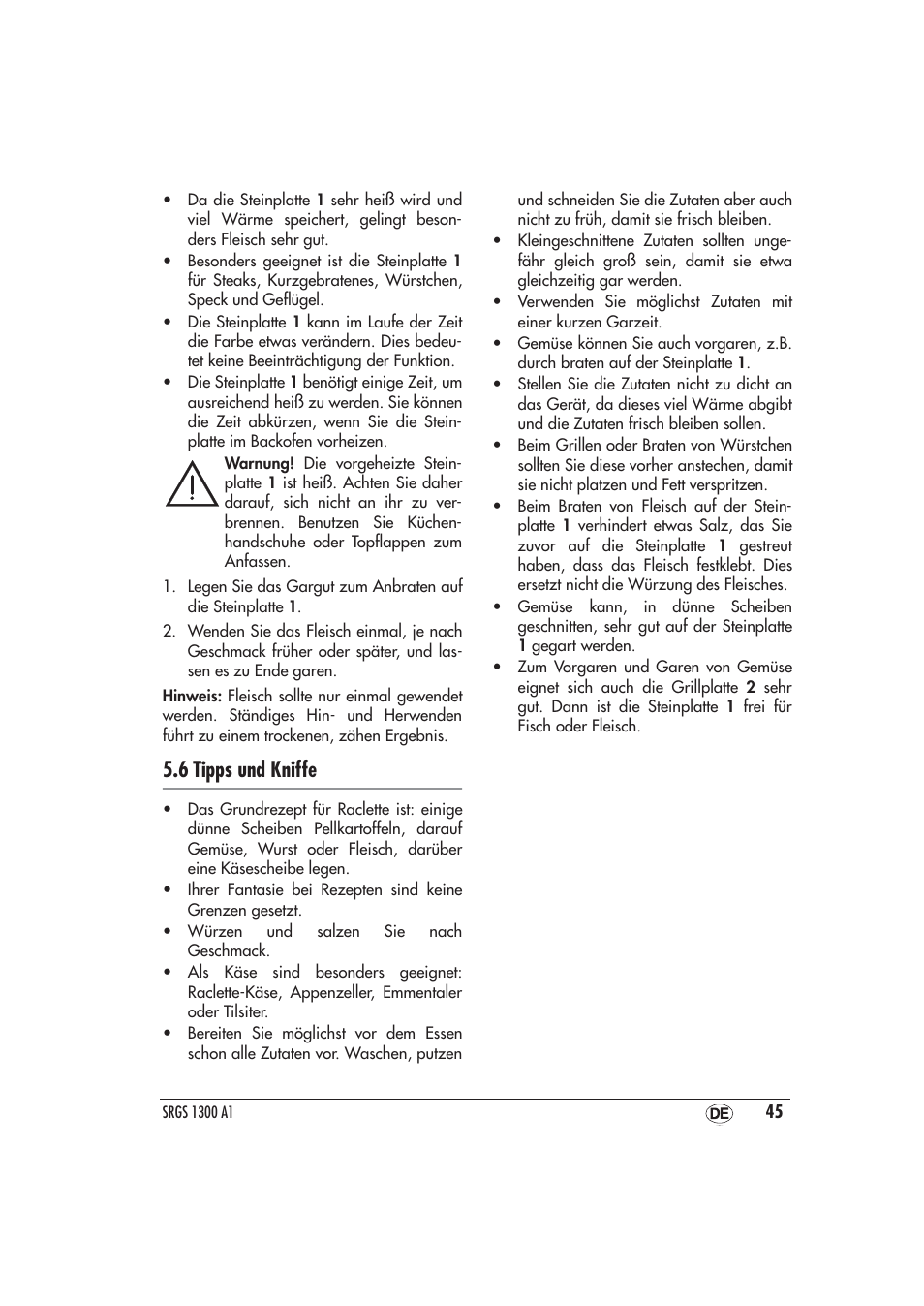 6 tipps und kniffe | Silvercrest SRGS 1300 A1 User Manual | Page 46 / 48