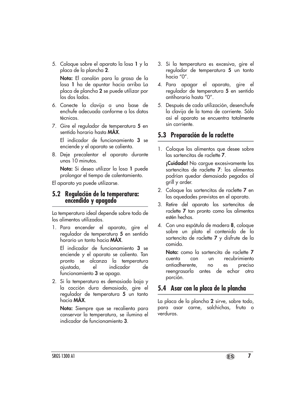 3 preparación de la raclette, 4 asar con la placa de la plancha | Silvercrest SRGS 1300 A1 User Manual | Page 8 / 48