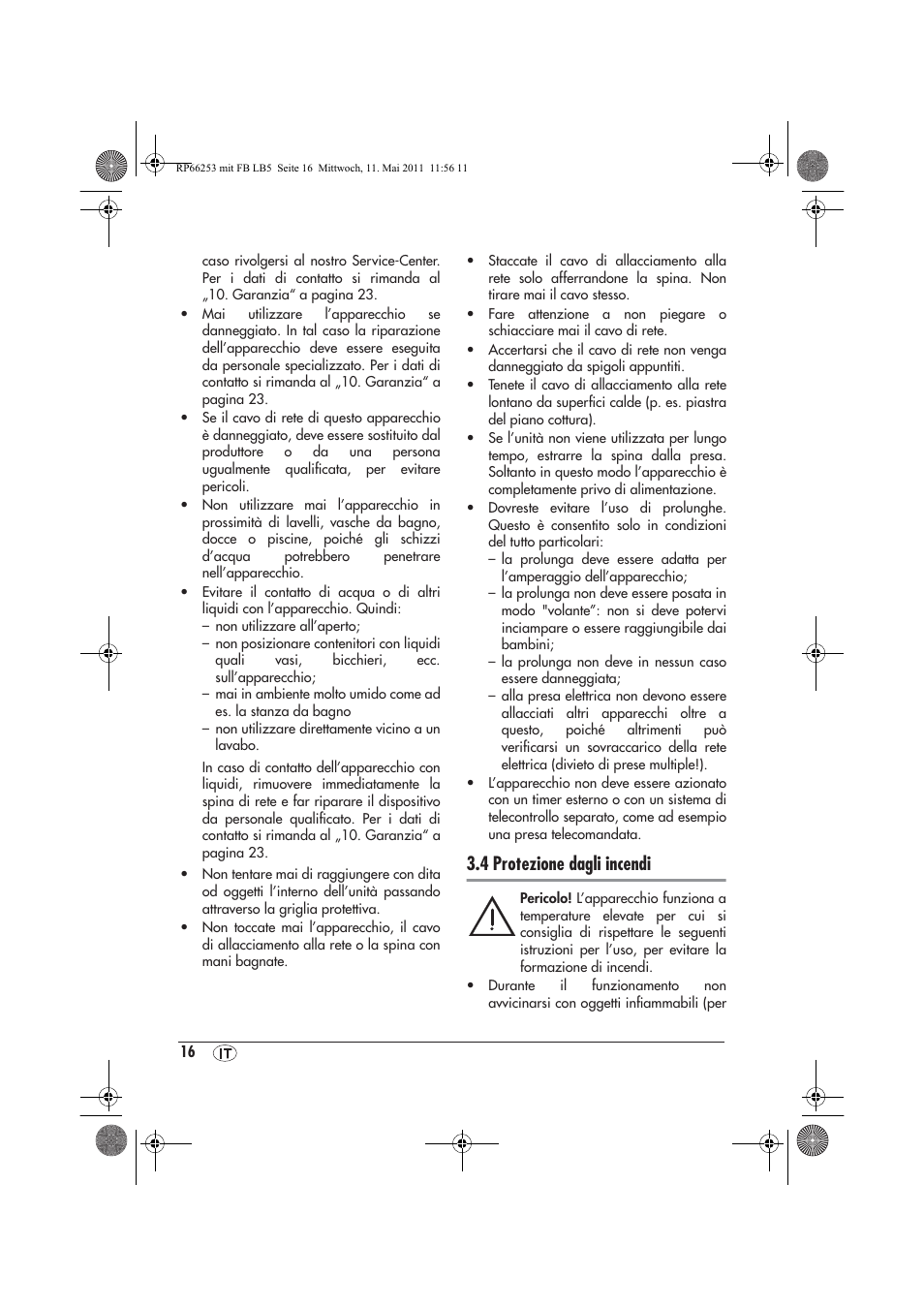 4 protezione dagli incendi | Silvercrest SHLF 2000 A1 User Manual | Page 18 / 58