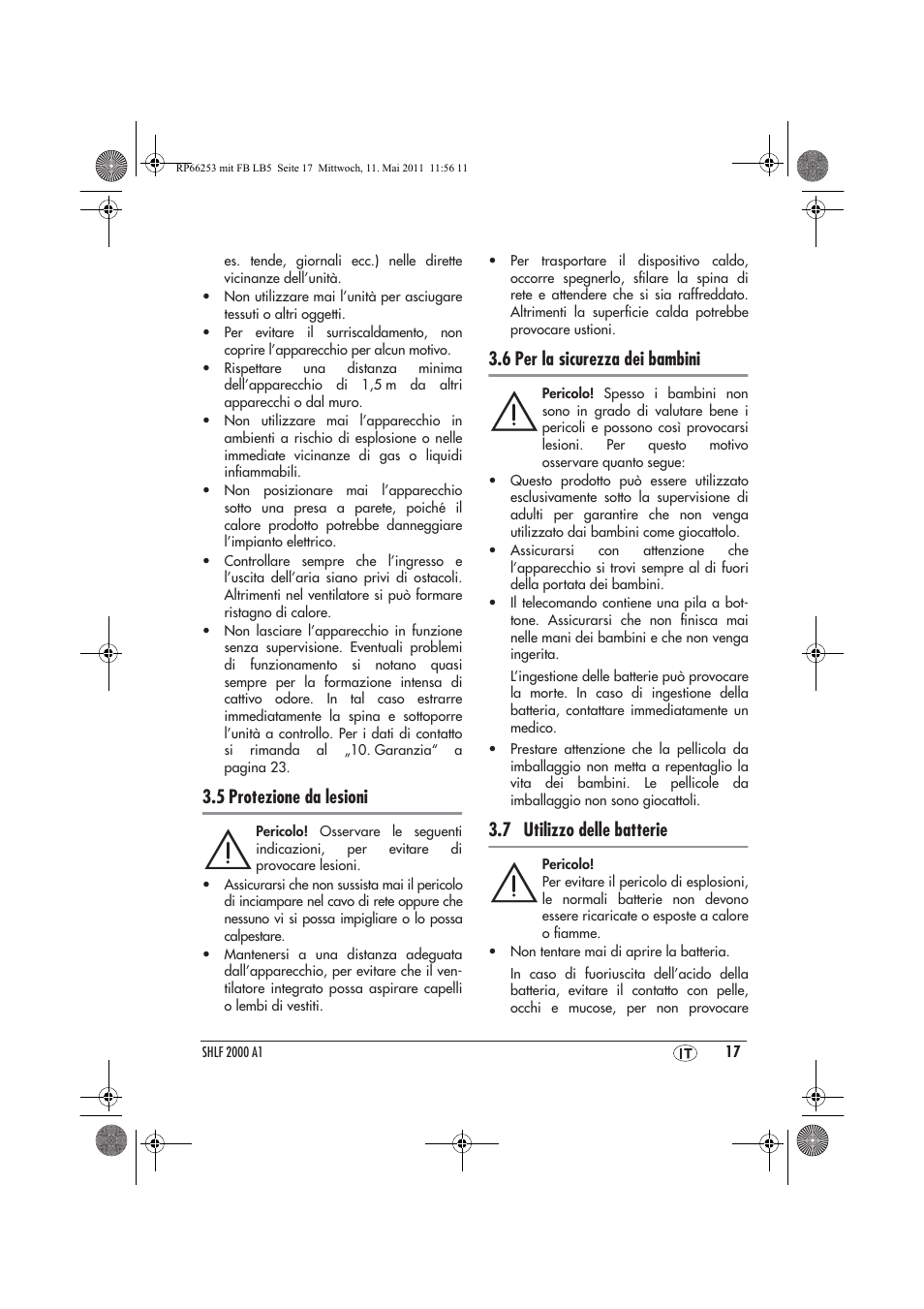 5 protezione da lesioni, 6 per la sicurezza dei bambini, 7 utilizzo delle batterie | Silvercrest SHLF 2000 A1 User Manual | Page 19 / 58