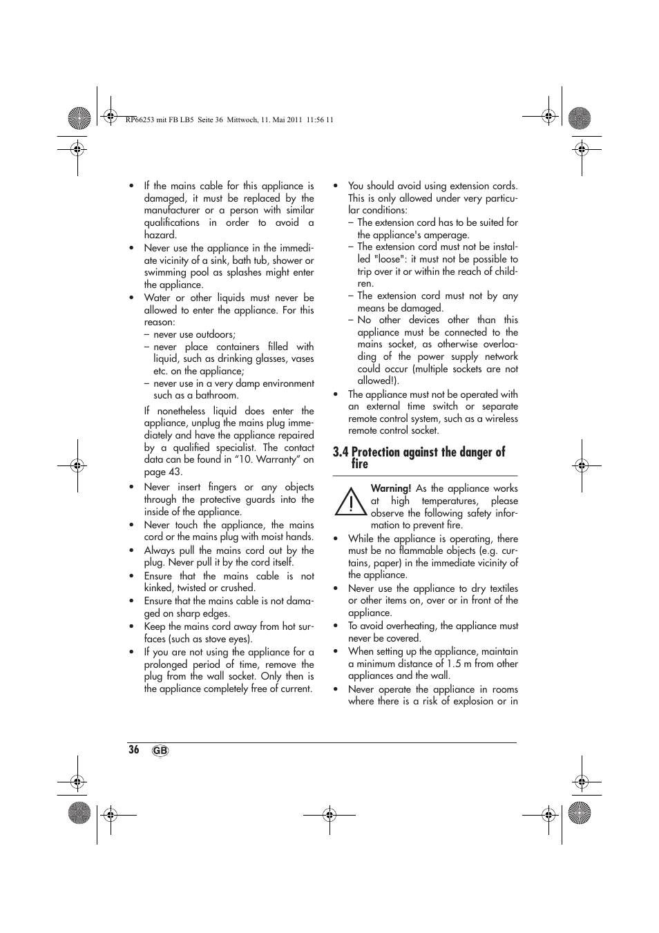 4 protection against the danger of ﬁre | Silvercrest SHLF 2000 A1 User Manual | Page 38 / 58