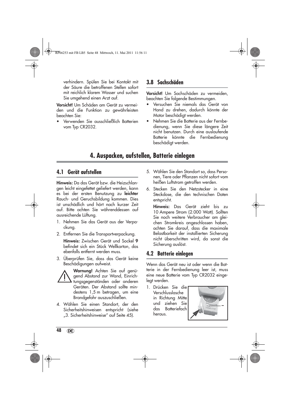 Auspacken, aufstellen, batterie einlegen, 8 sachschäden, 1 gerät aufstellen | 2 batterie einlegen | Silvercrest SHLF 2000 A1 User Manual | Page 50 / 58