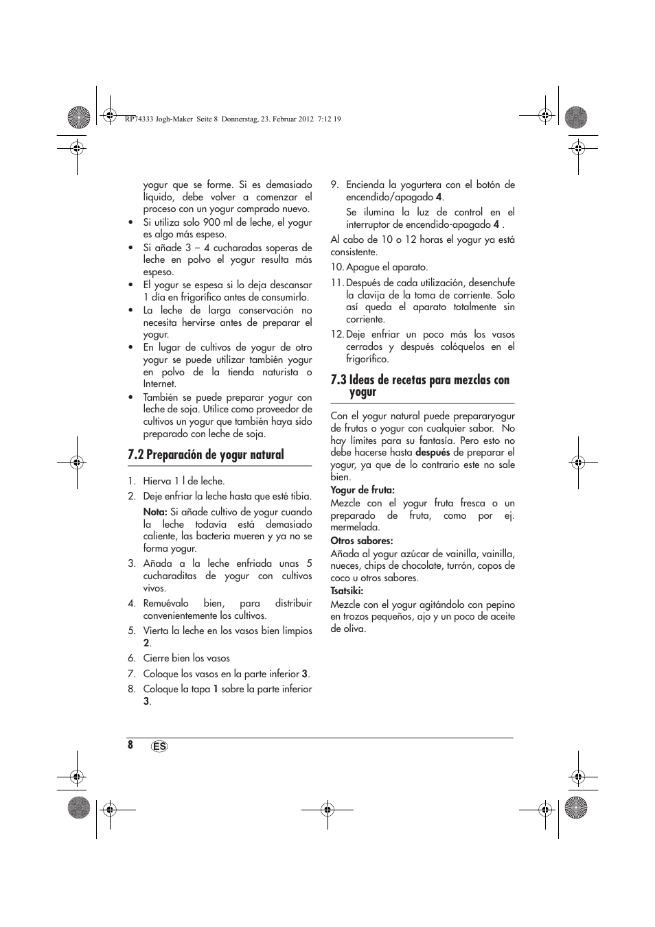 2 preparación de yogur natural, 3 ideas de recetas para mezclas con yogur | Silvercrest SJB 15 A1 User Manual | Page 10 / 46