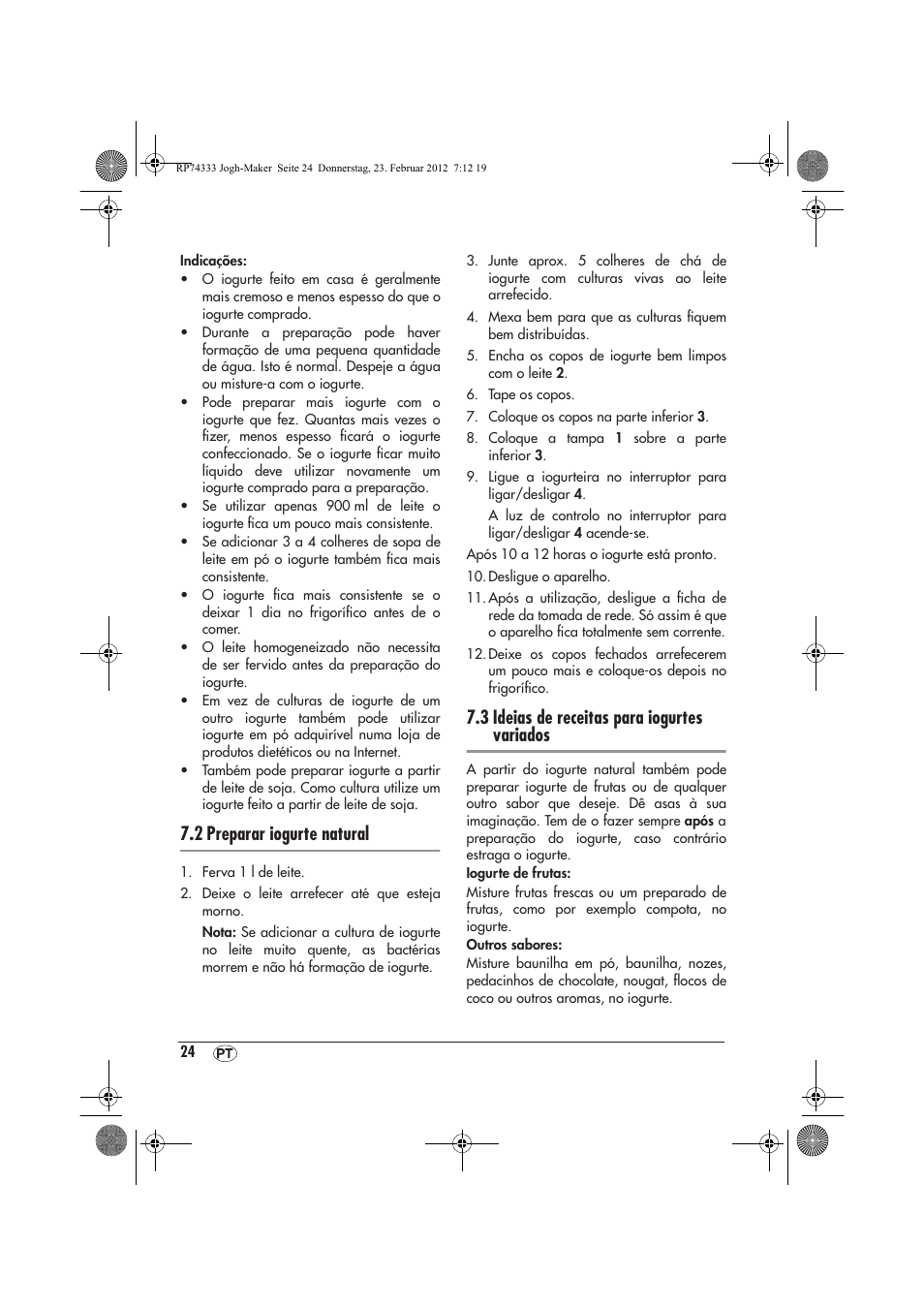 2 preparar iogurte natural, 3 ideias de receitas para iogurtes variados | Silvercrest SJB 15 A1 User Manual | Page 26 / 46