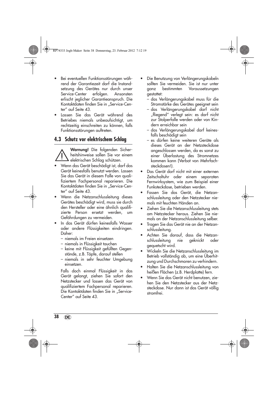 3 schutz vor elektrischem schlag | Silvercrest SJB 15 A1 User Manual | Page 40 / 46
