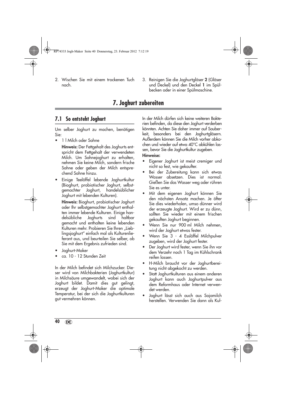 Joghurt zubereiten, 1 so entsteht joghurt | Silvercrest SJB 15 A1 User Manual | Page 42 / 46