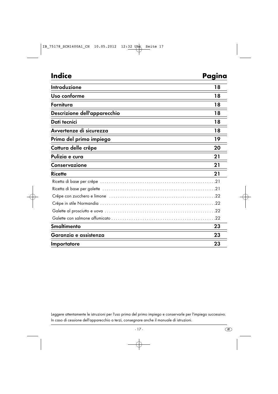 Indice pagina | Silvercrest SCM 1400 A1 User Manual | Page 19 / 33