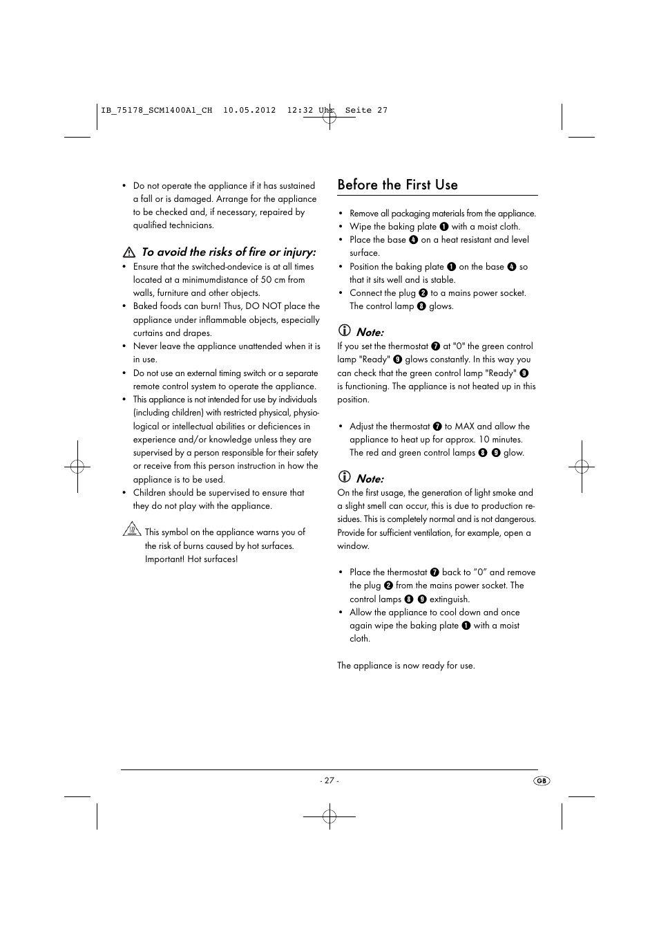 Before the first use | Silvercrest SCM 1400 A1 User Manual | Page 29 / 33