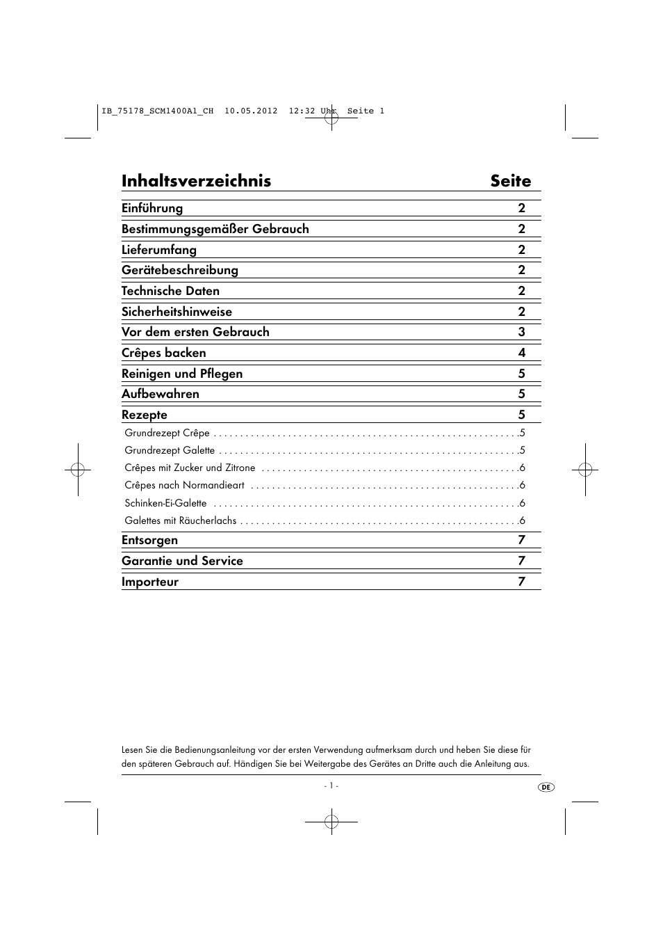 Inhaltsverzeichnis seite | Silvercrest SCM 1400 A1 User Manual | Page 3 / 33