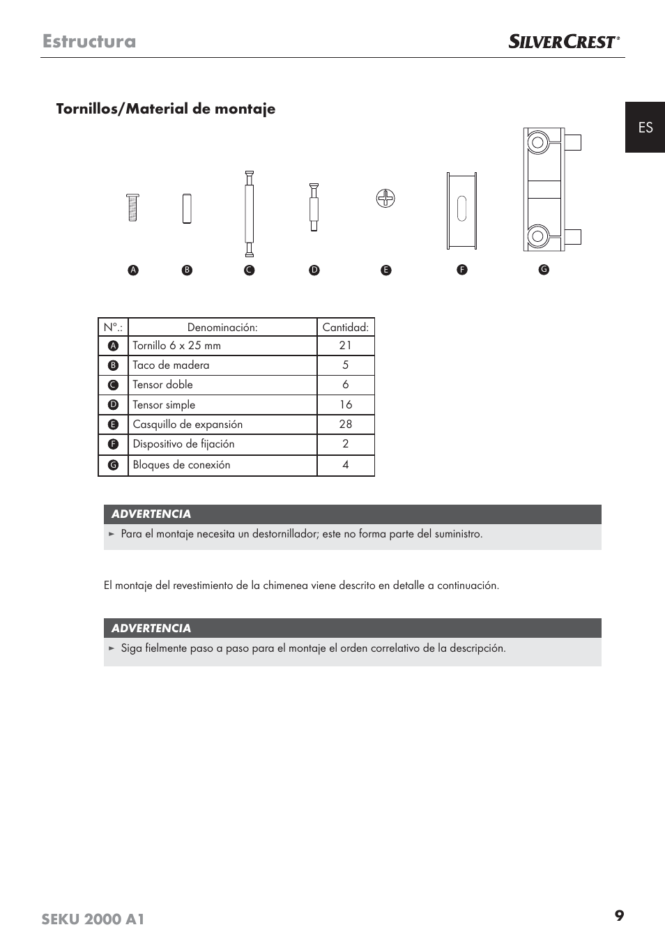 Estructura | Silvercrest SEKU 2000 A1 User Manual | Page 10 / 101
