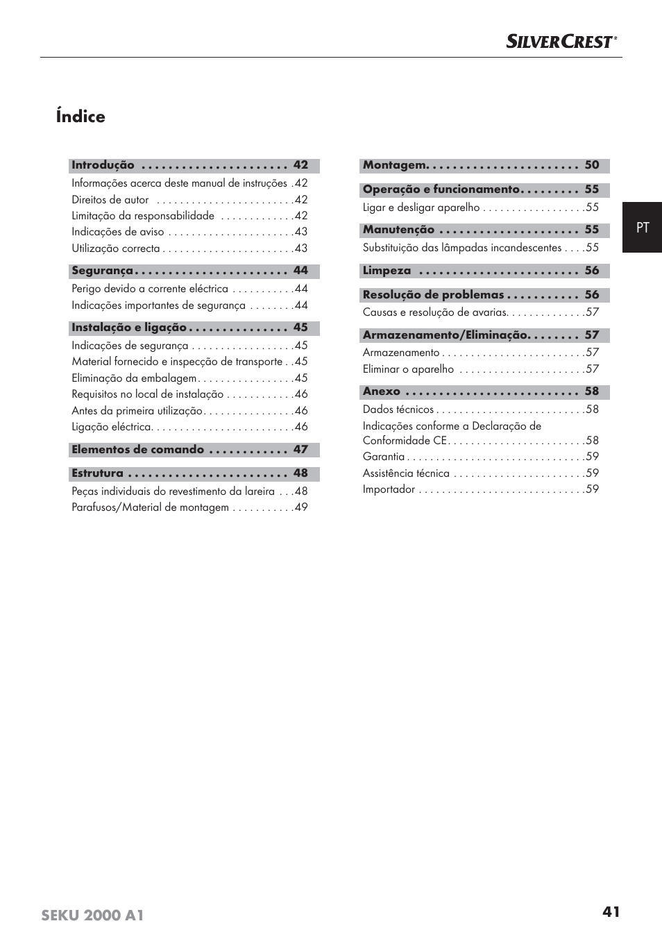 Índice | Silvercrest SEKU 2000 A1 User Manual | Page 42 / 101