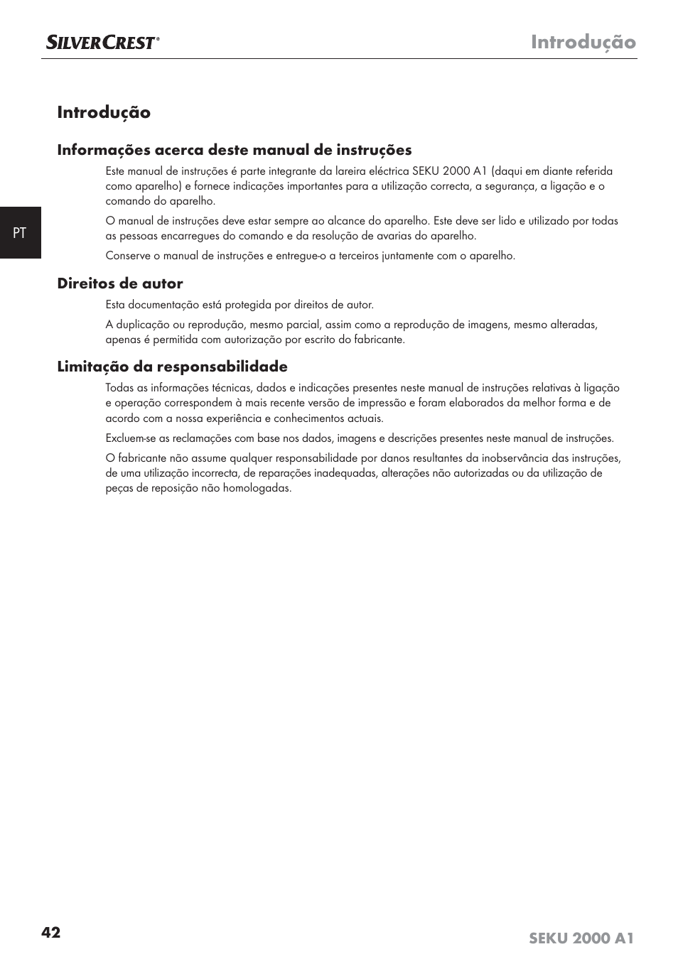 Introdução | Silvercrest SEKU 2000 A1 User Manual | Page 43 / 101