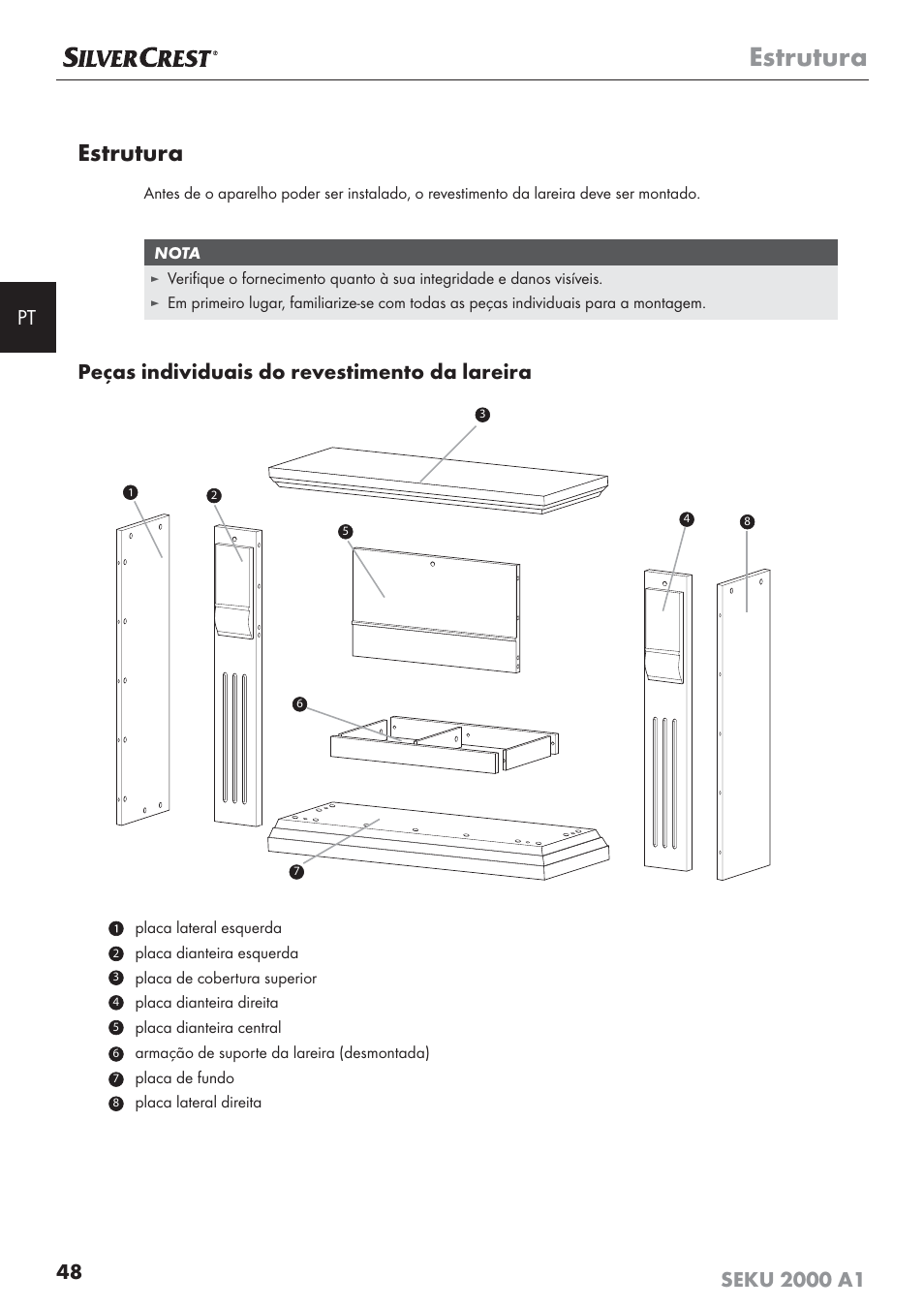 Estrutura, Peças individuais do revestimento da lareira | Silvercrest SEKU 2000 A1 User Manual | Page 49 / 101