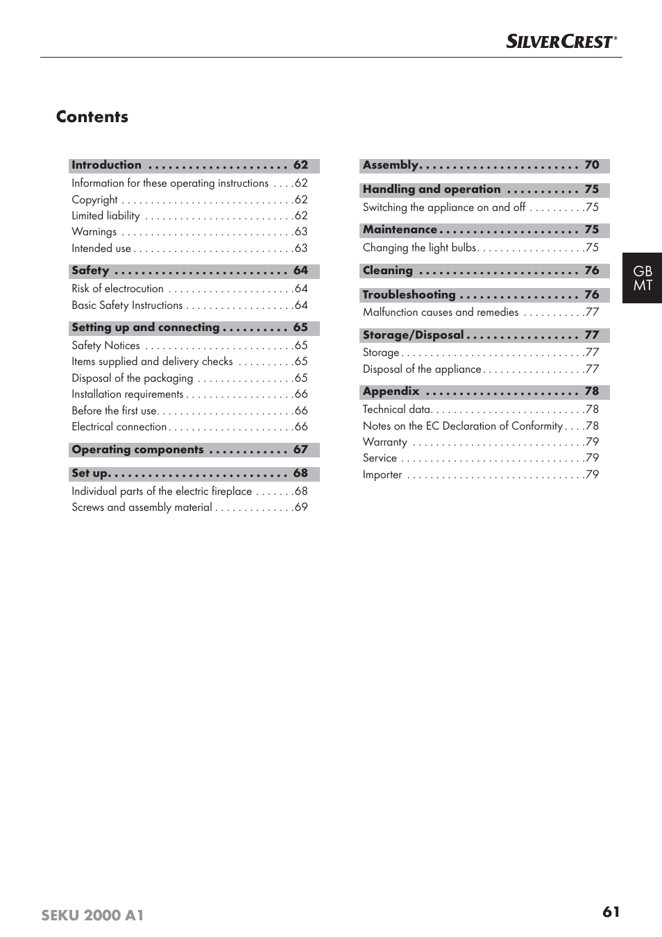 Silvercrest SEKU 2000 A1 User Manual | Page 62 / 101