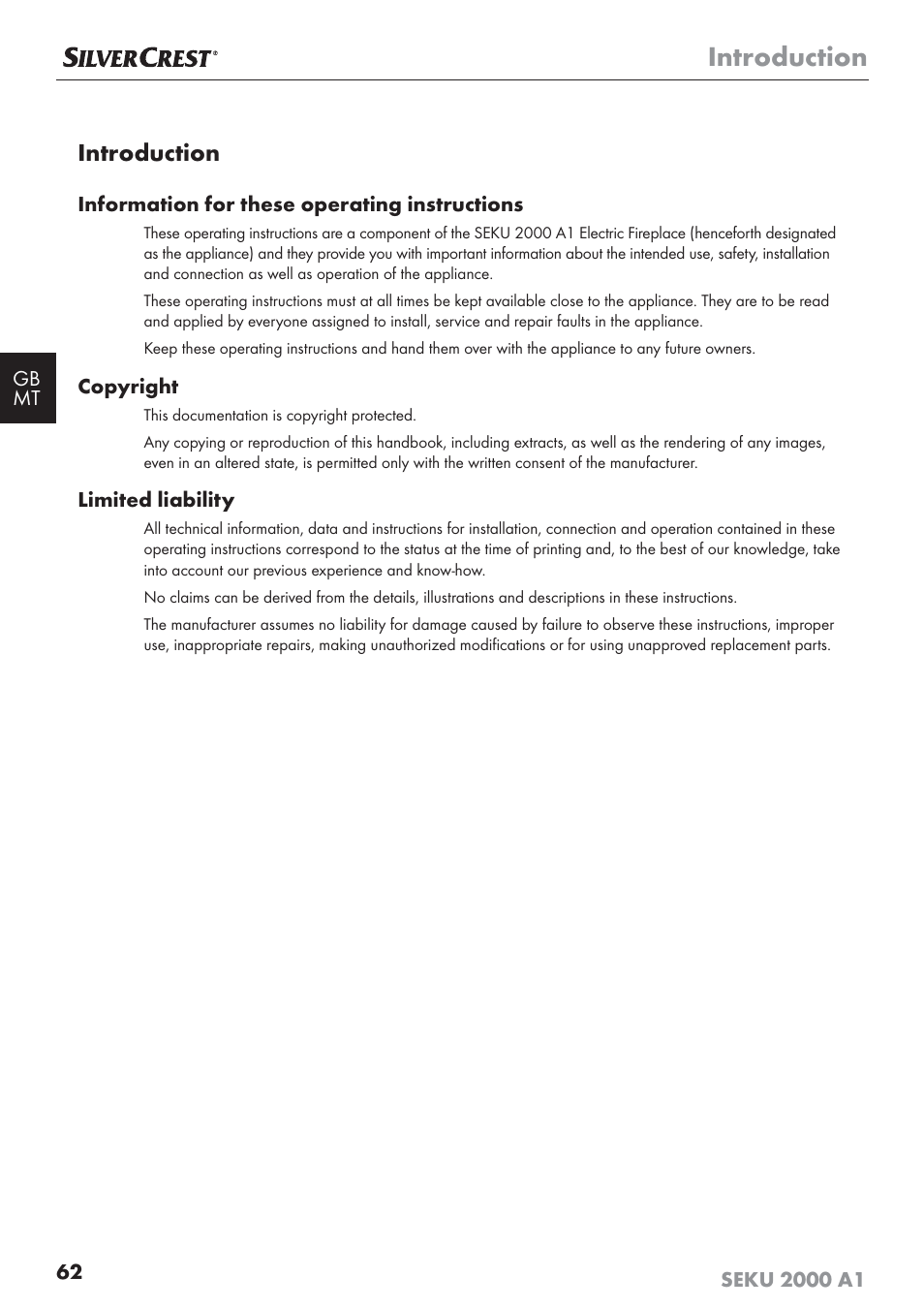 Introduction | Silvercrest SEKU 2000 A1 User Manual | Page 63 / 101