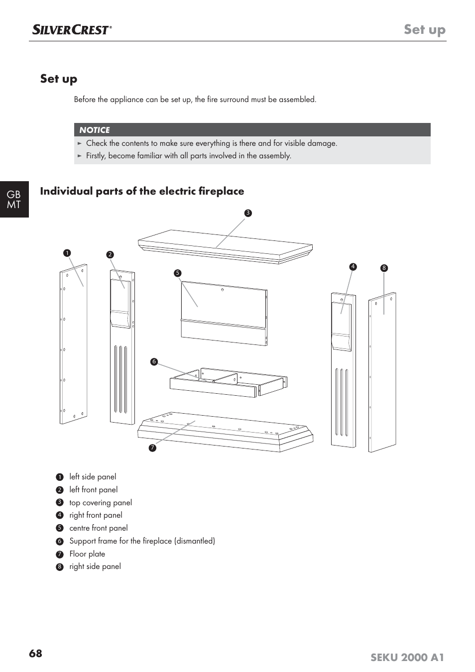 Set up, Individual parts of the electric ﬁ replace | Silvercrest SEKU 2000 A1 User Manual | Page 69 / 101