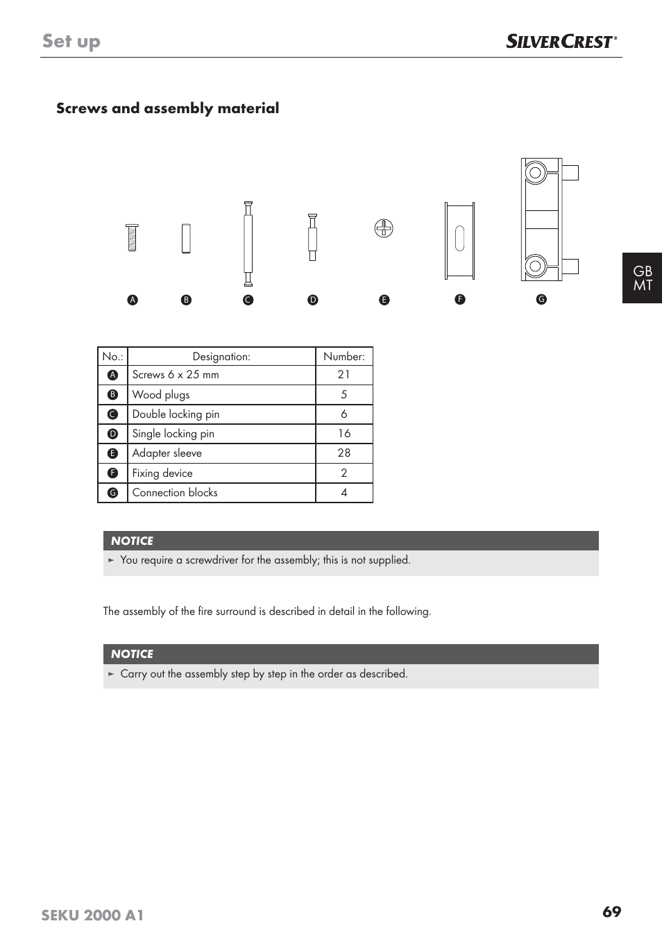 Set up | Silvercrest SEKU 2000 A1 User Manual | Page 70 / 101