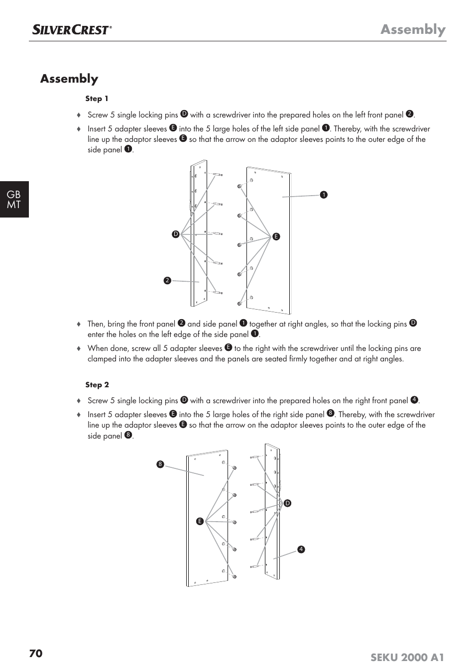 Assembly | Silvercrest SEKU 2000 A1 User Manual | Page 71 / 101